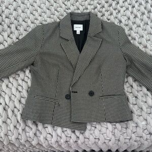 Nine West Black and White Houndstooth Cropped Blazer